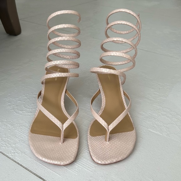 Reformation Nude Holographic Snakeskin Spiral Strap Heeled Sandals - Picture 2 of 5